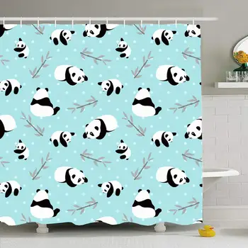 

Shower Curtain Set with Hooks 60x72 Cute Drawing Texture Girl Nice White Toy Gray Panda Bear Pattern Polka Dot Boy Abstract