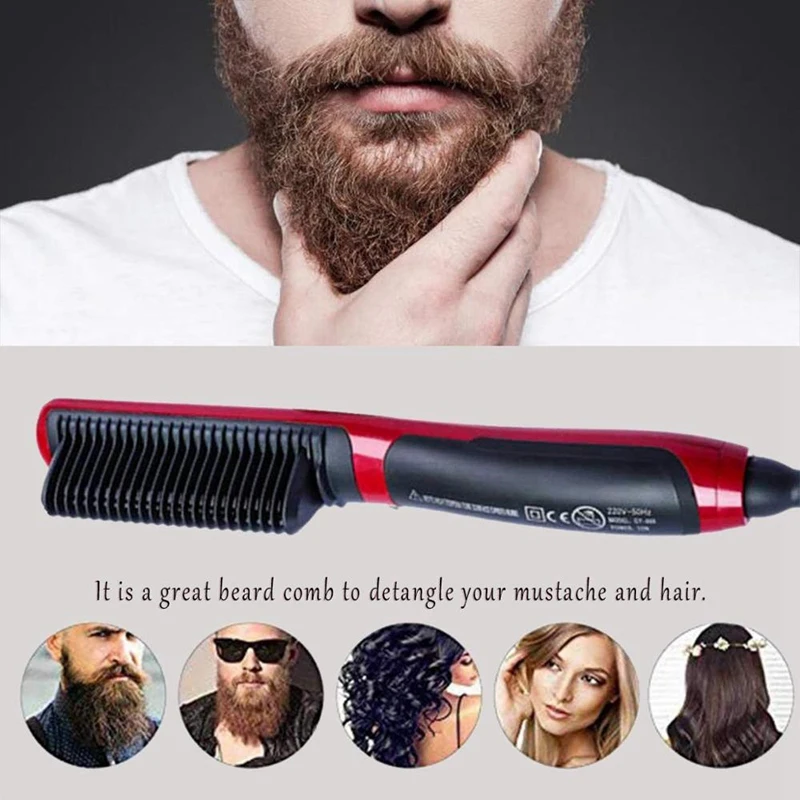 Lcd Heating Ceramic Straight Hair Brush Multi-Function Modeling Comb Beard Comb Electric Comb Straight Hair Tools Eu Plug