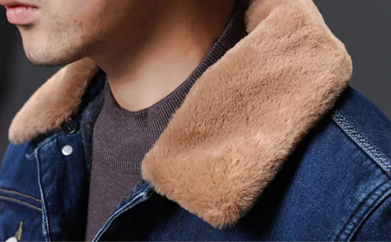  Winter Men's Fleece Lined Denim Jackets And Coats With Fur Collar Warm Thick Jeans Jackets Outwear For Male Windbreak (9)