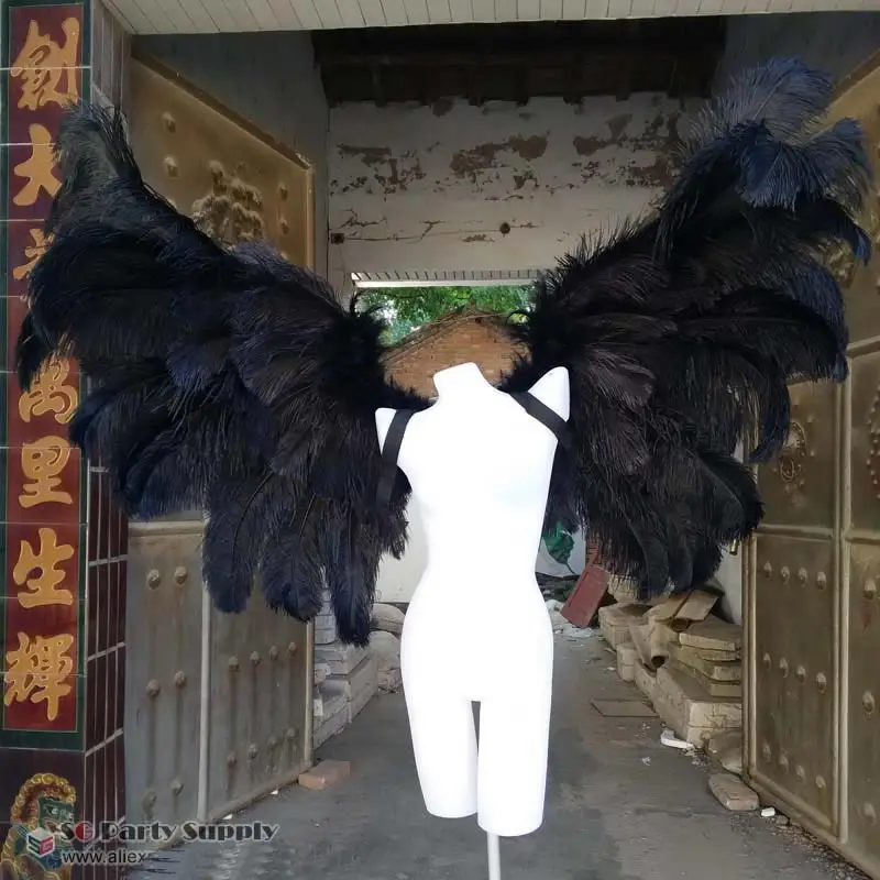 

Adults white black Ostrich feather Angel wings pure handmade fit for Dancing party show Wedding decoration