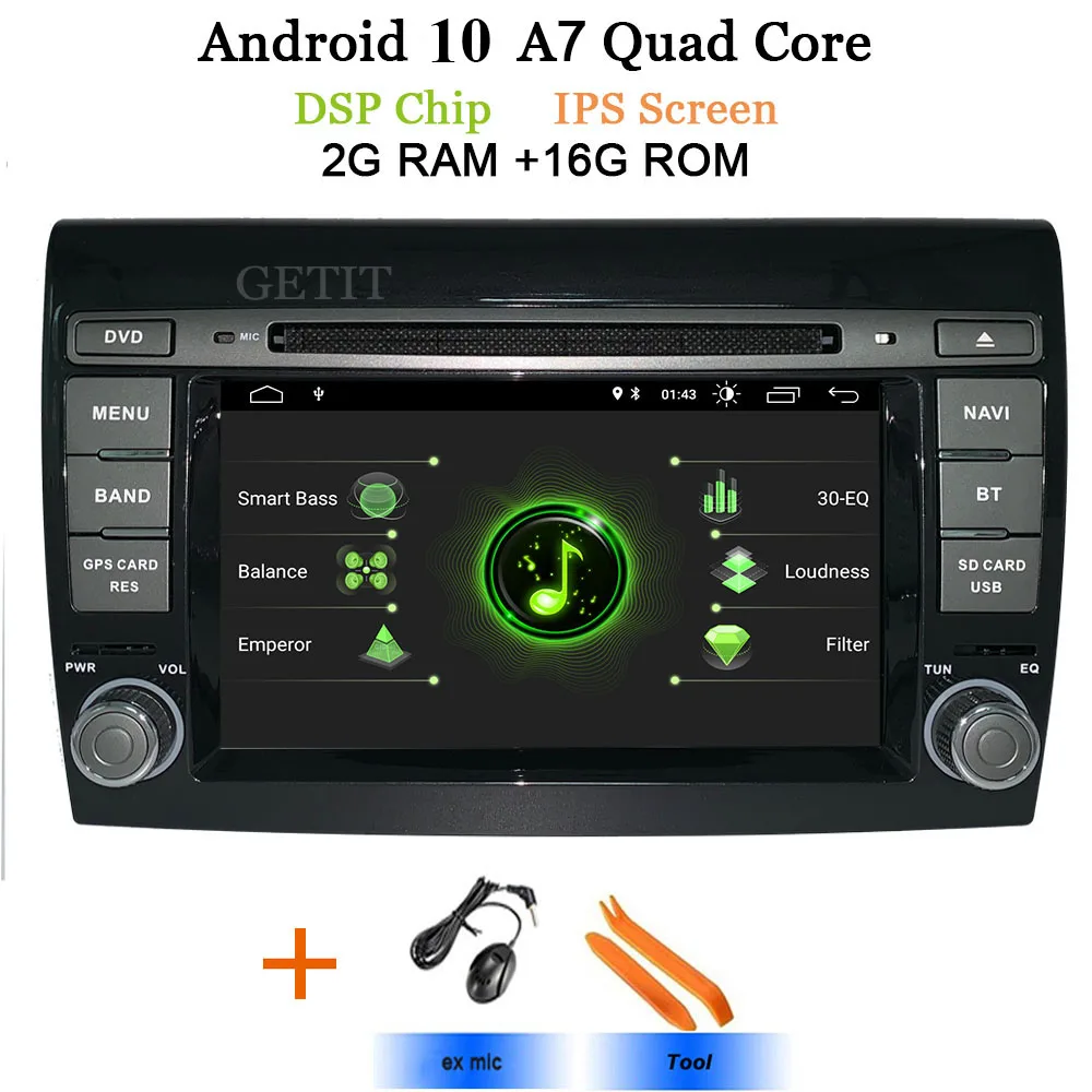 Автомобильный мультимедийный плеер Android 10 gps 2 Din стерео система для Fiat/Bravo 2007-2012 Восьмиядерный 4 ГБ ram радио am fm Wifi USB - Цвет: DSP-IPS-2G A7
