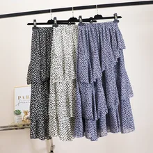 MEVGOHOT Женская винтажная каскадная шифоновая юбка в горошек с оборками А-линия Ретро плиссированная Высокая талия плюс размер Dreaped юбки HM768