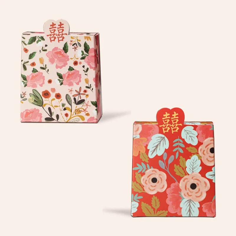 

50pcs Chinese Double Happiness Flower Wedding Candy Box Wedding Gift Boxes for Guest Sweets Favor Paper Box