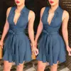 Sexy v-neck Dresses for Ladies Women Summer Casual sleeveless button mini dress 2022 Autumn Demin dress Clubwear vestido ► Photo 2/6
