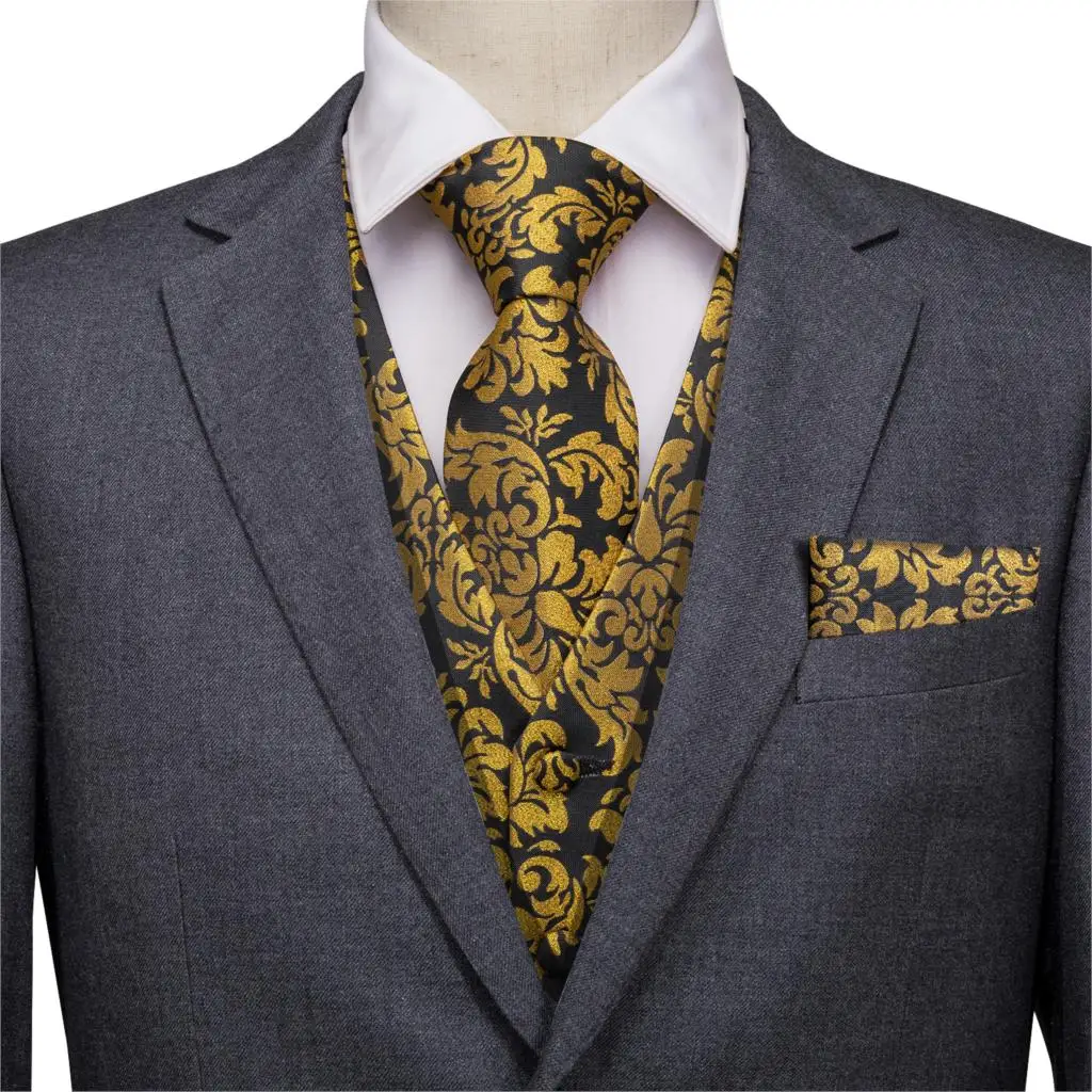 Vest for Men Gold Suit Vest Floral Waistcoat Summer Vest Tuxedo Paisley Tie Set Cufflinks for Wedding Business Hi-Tie WJ-0008 Vest for Men Gold Suit Vest Floral Waistcoat Summer Vest Tuxedo Paisley Tie Set Cufflinks for Wedding Business Hi-Tie WJ-0008