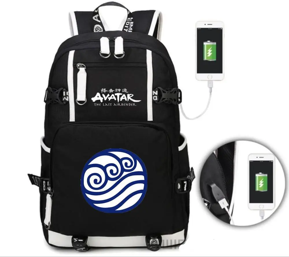 Аватар "Повелитель стихий" холст рюкзак студентов USB для зарядки Mochila школьная сумка Повседневная дорожная сумка для ноутбука рюкзак
