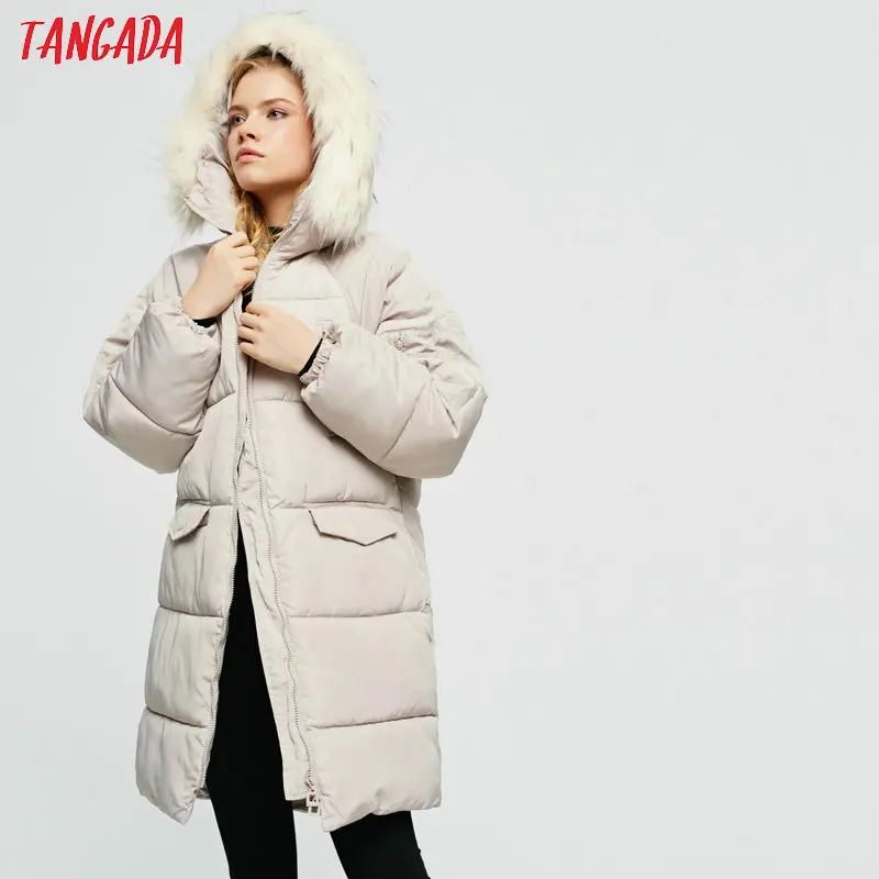 Tangada Женская хлопковая стеганая зимняя длинная куртка с капюшоном зимний утепленный женский пиджак парка 2Z05