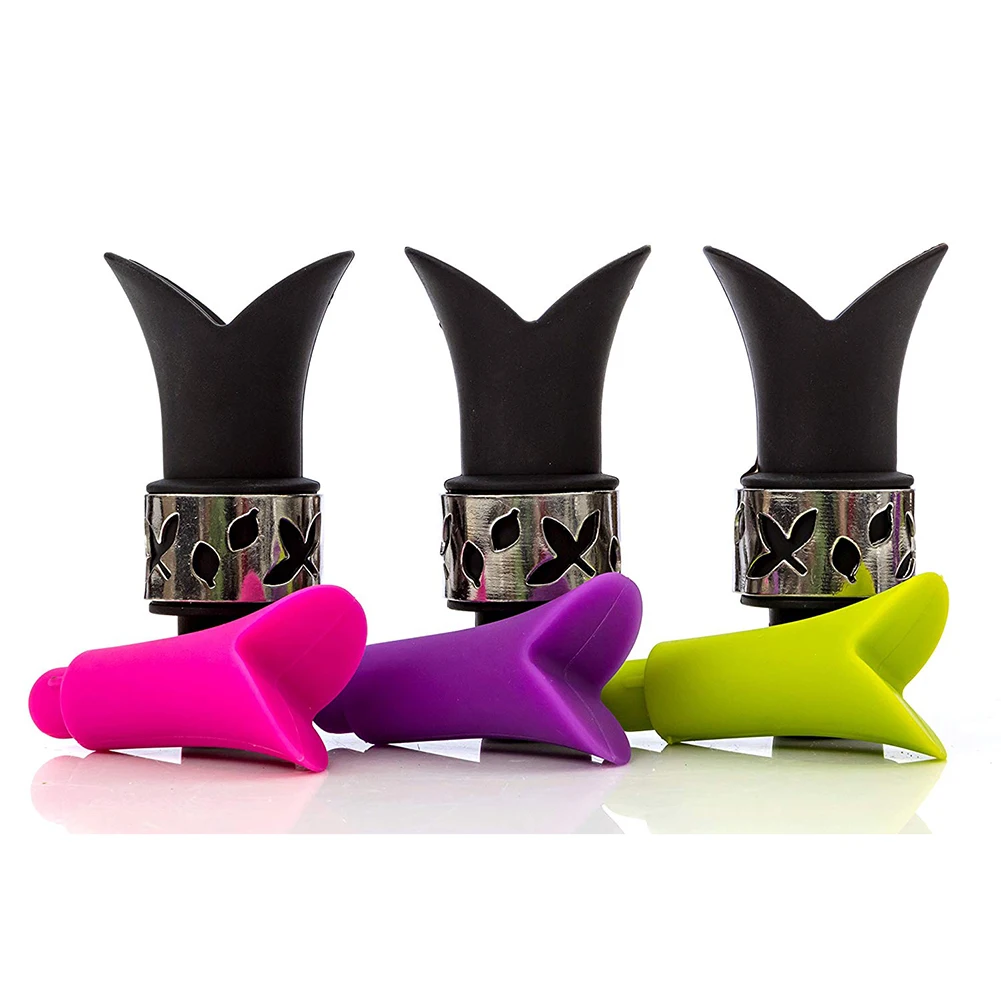 Hot 3Pcs Silicone Lily Reusable Leakproof Fresh Keeping Red Wine Bottle Stoppers Food Grade Beer Beverage Bottle Sealed Cap Plug