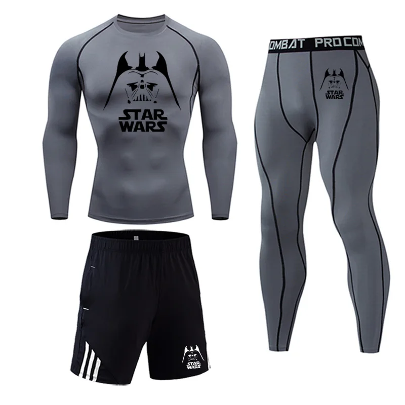 Мужская одежда термобелье спортивный костюм набор Кроссфит фитнес рубашка мужские Леггинсы 3 шт рашгарда одежда для MMA для мужчин - Цвет: 3-piece