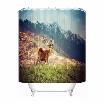 

Custom Deer Horns Animal Autumn Shower Bath Curtain Mildewproof Waterproof Polyester Various Sizes#180417-03-03