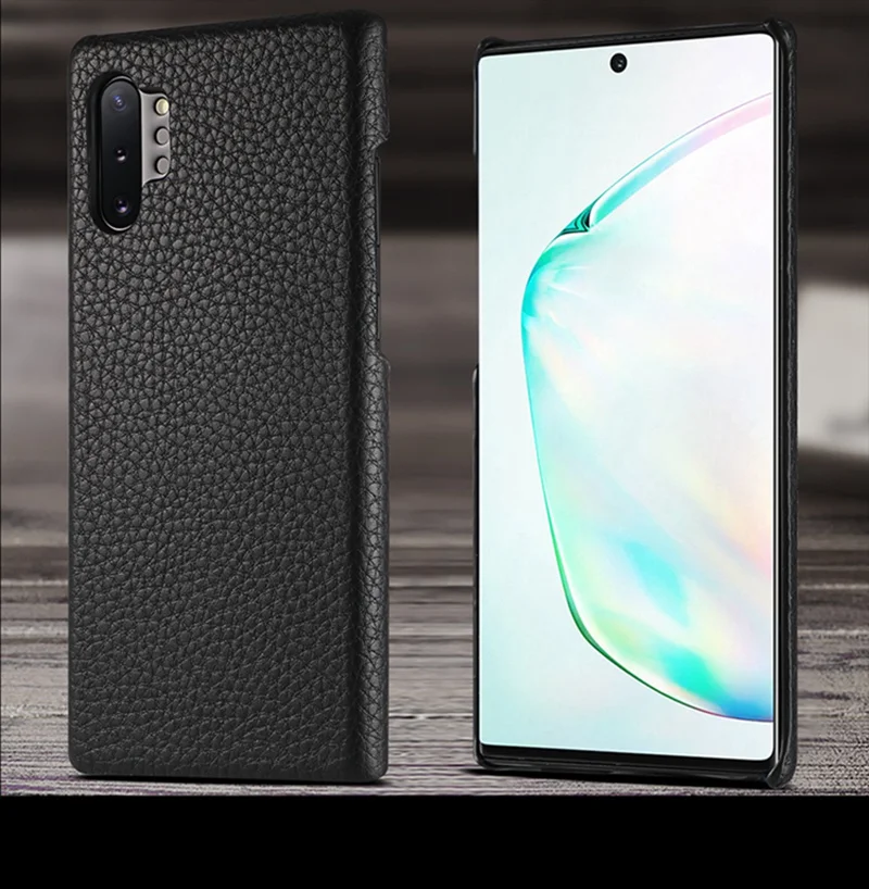 Чехол из натуральной кожи для samsung Galaxy Note 10/Note 10 Plus, чехол, Модный Роскошный деловой кожаный чехол с рисунком личи для samsung Galaxy Note 10/Note 10 Plus, чехол для телефона s - Цвет: Черный