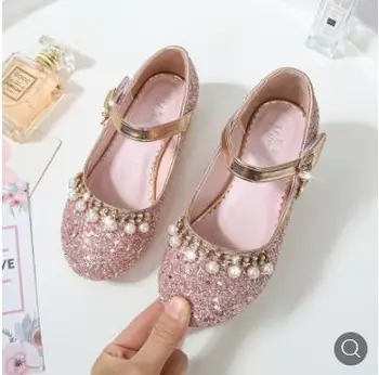 

Girls high-heeled shoes new sequins Spring shoes small girls princess students performance Rhinestone shoes pink silver