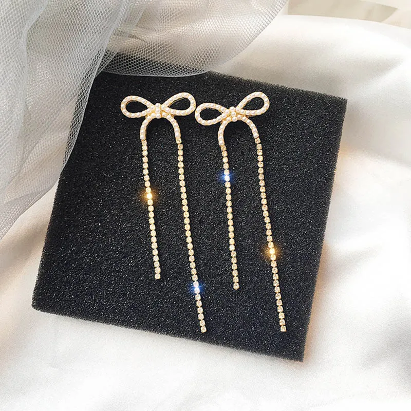 

Pearl bow earrings female long temperament tassel net red 2019 new student earrings