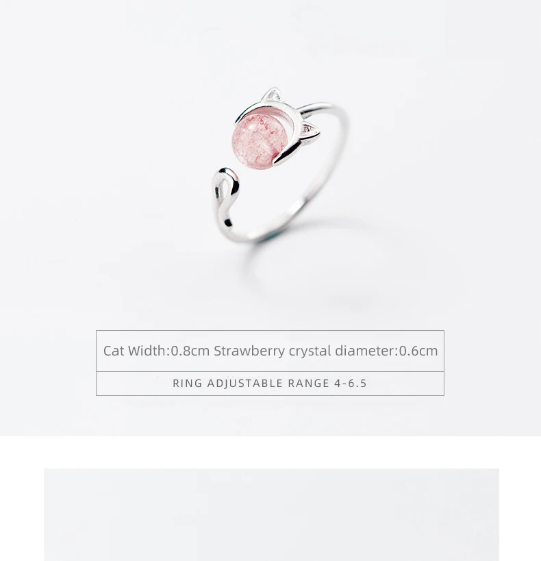 Modian Pink Crystal Cute Cat Face Open Adjustable Ring for Women Fashion Sterling Silver 925 Animal Ring Fine Jewelry Bijoux