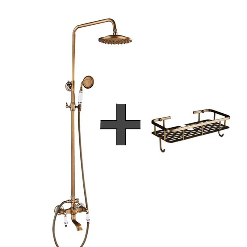 Antique Wall Hanging Shower Set Faucet Single Handle With Hand Shower And Shelf Bathroom Shower Mixer Shower Bracket - Цвет: Type A2
