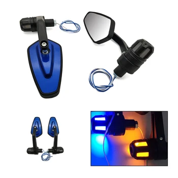 

For Honda SUZUKI Yamaha BMW KTM Foldable Motorcycle 7/8" 22mm Handle Bar End Rear View Mirrors with Turn Signals LED Light