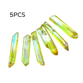 

5PCS Electroplating Natural Perforated Crystal Column Single-Pointed Crystal Column Ornaments Energy Column DecorateYour Flower