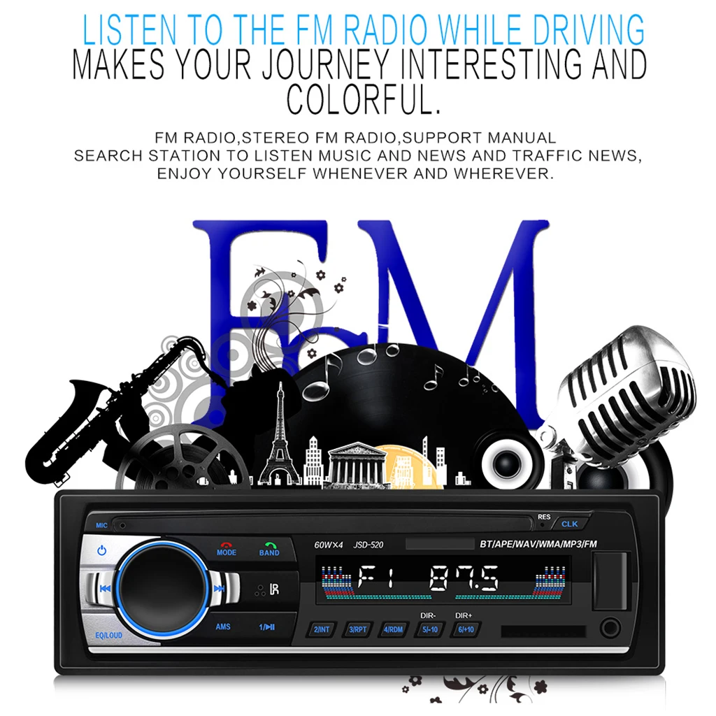 In-Dash FM MP3 Player Bluetooth Car Stereo Digital Media Receiver