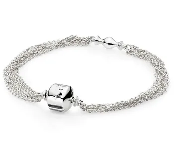 

Authentic 925 Sterling Silver Bracelet Multi-strand One Clip Station Snake Chain Bangle Fit Bead Charm Diy Fashion Jewelry