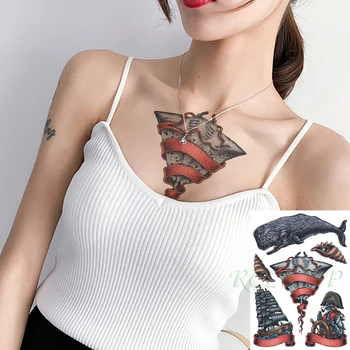 

Waterproof Temporary Tattoo Sticker Pirate Ship Shark Devil Fish Snail Flash Tatoo Fake Tatto Hand Back Arm Art for Men Women