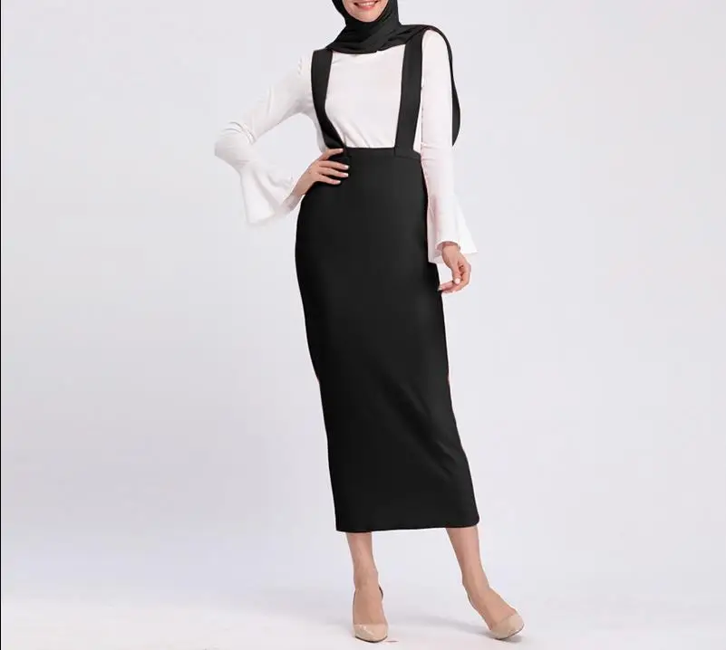 Vestidos abaya Дубай Ислам Арабский длинный подтяжки юбка подтяжки мусульманский хиджаб платье Абая для женщин турецкая исламская одежда - Цвет: Black Skirt
