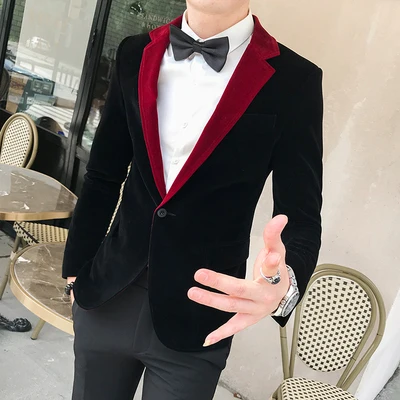 Платье мужской свободный горячий бархат Корейская версия винно-красного костюма мужской свадебный банкетный костюм