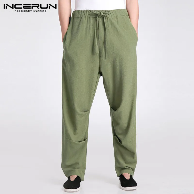 INCERUN Retro Men Pants 2020 Cotton Streetwear Joggers Drawstring Straight Trousers Men Solid Color Casual Long Pants Plus Size INCERUN Retro Men Pants 2020 Cotton Streetwear Joggers Drawstring Straight Trousers Men Solid Color Casual Long Pants Plus Size