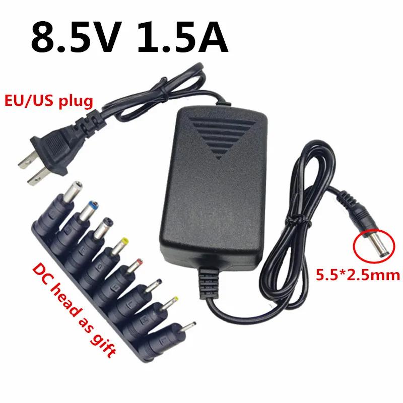DC 8.5V1.5A 8,5 вольт Питание AC 100 V-240 V адаптер конвертер разъема стандарта ЕС и США 8 шт. DC Вилки 5,5x2,1 мм штекер Jack разъем