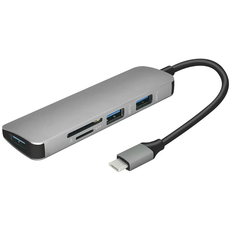 5 в 1 USB C концентратор USB-C до 3,0 OTG концентратор HDMI 3 порта USB адаптер для MacBook samsung huawei Тип C usb-хаб w/TF/SD кард-ридер - Цвет: Grey
