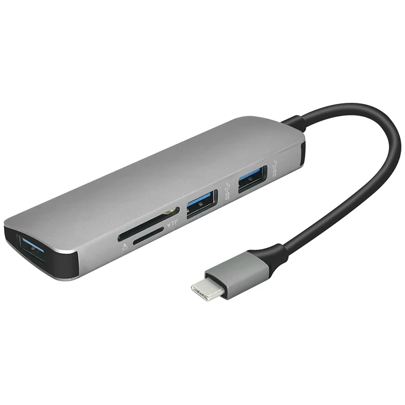 Grey 5 в 1 USB C концентратор USB-C до 3,0 OTG концентратор HDMI 3 порта USB адаптер для MacBook samsung huawei Тип C usb-хаб w/TF/SD кард-ридер - Цвет: Grey