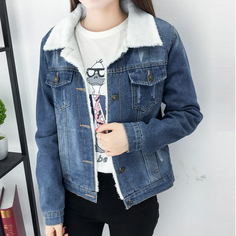 2019 зимняя женская джинсовая куртка на овечьей шерсти пальто с длинными рукавами