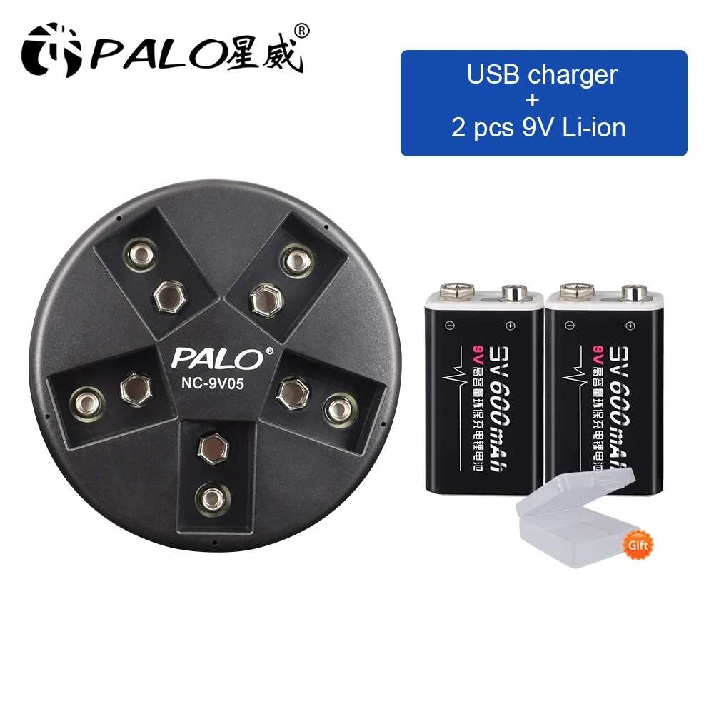 PALO 2 6 шт литий ионная батарея 600mAh 9 Вольт Перезаряжаемые литиевые батареи V 6f22 + usb