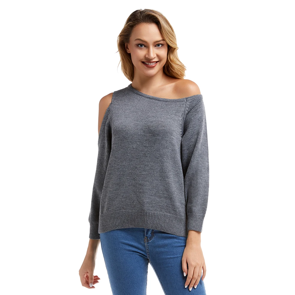 Женский пуловер свитер 2019 вязанный весна-осень сексуальный с открытыми плечами