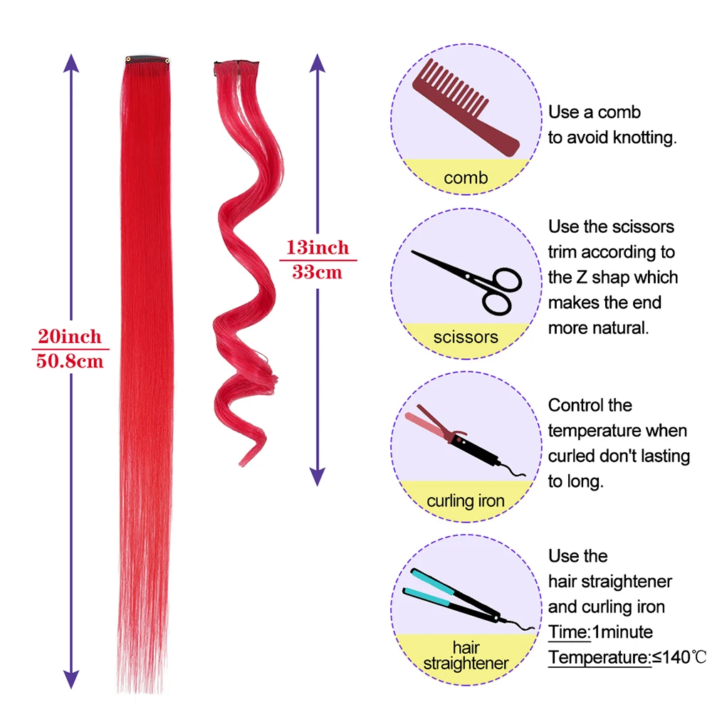 Clip in Hair Extensions Highlights Straight Long Hairpiece Hair Accessories for Girls Women Kids Doll Hair Pieces Wigs Pieces
