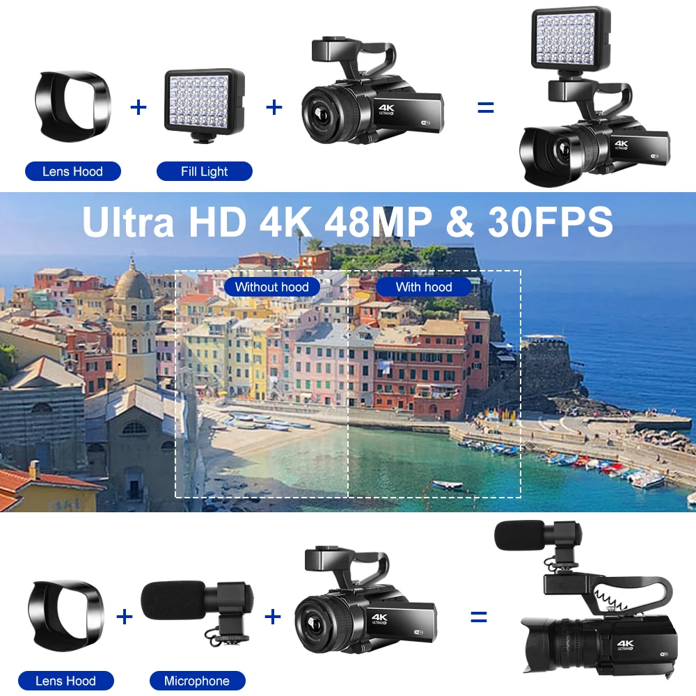 4K Camcorders Youtube Video Cameras Recording with WiFi 30X Digital Zoom IR Night Vision Portable Digital Camera
