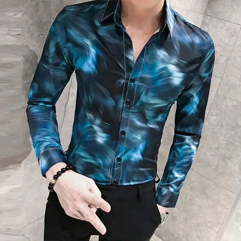INCERUN, модная мужская одежда, рубашка с принтом, с отворотом,, длинный рукав, Camisa, фитнес, уличная одежда, Бизнес Стиль, повседневная, брендовая, рубашки для мужчин, S-3XL