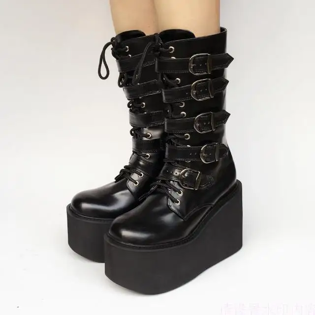 Женские сапоги из искусственной кожи на толстой платформе в стиле Харадзюку панк