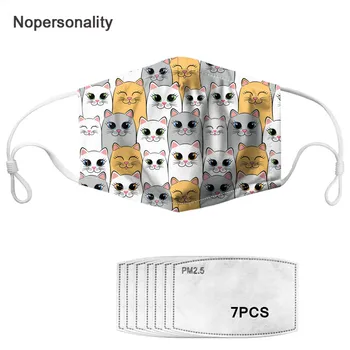 

Nopersonality PM2.5 Dust-proof Mouth Mask with 7pcs Filters Lovely Cat Printed Face Mask Windproof Reusable Mouth-Mask
