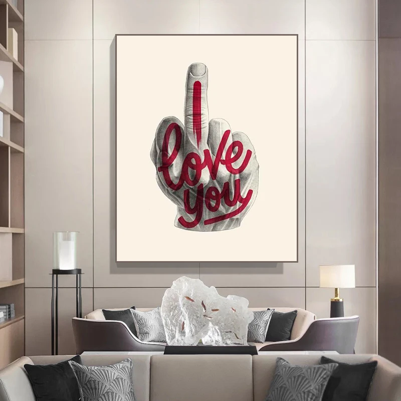 

Modern Graffiti Painting with Hand Print I Love You Canvas Love Quotes Wall Art Picture Poster for Couples Lovers Room Decor