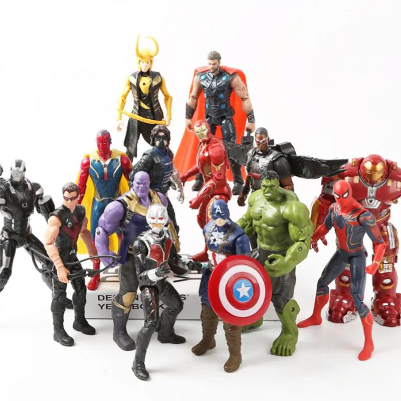 

28pcs lighting 17cm Superheroes Marvel Toys Avengers Infinite War Thanos Venom Spiderman Black panther Action Figures Dolls Toy