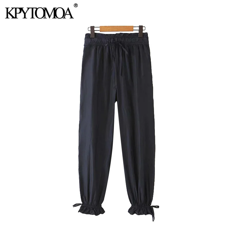 KPYTOMOA Women 2020 Chic Fashion Pleated Pants Vintage High Elastic Waist Drawstring Female Ankle Trousers Pantalones Mujer KPYTOMOA Women 2020 Chic Fashion Pleated Pants Vintage High Elastic Waist Drawstring Female Ankle Trousers Pantalones Mujer