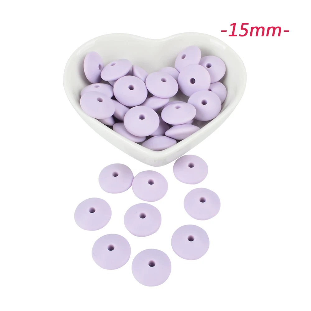 15mm lavender fog LOFCA 100 шт. силиконовые бусины в форме чечевицы 12/15 мм Силиконовые Бусины россыпью детский прорезыватель BPA микроволновых печей DIY бусины для ожерелье-прорезыватель - Цвет: 15mm lavender fog