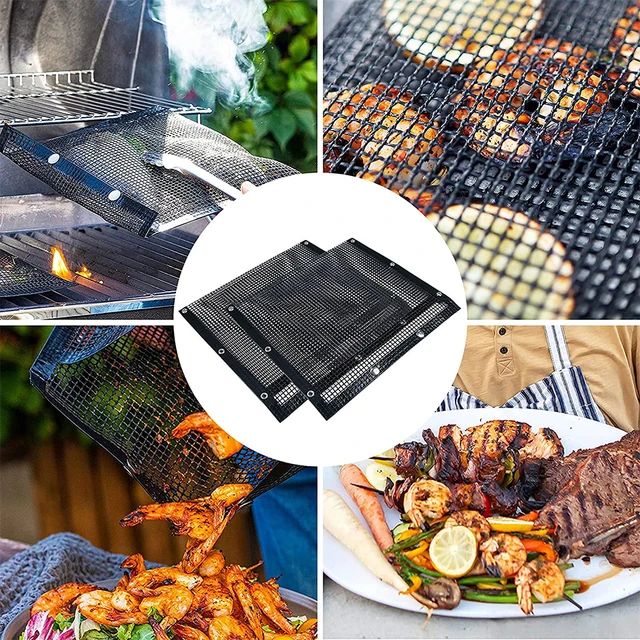 40/27/24 Cm Bbq Grill Hálózsák Újrafelhasználható Nem Tapadós Barbecue Szőnyegtáska Gyümölcs Zöldség Hús Tároláshoz Kültéri Kemping Szerszám - Image 6