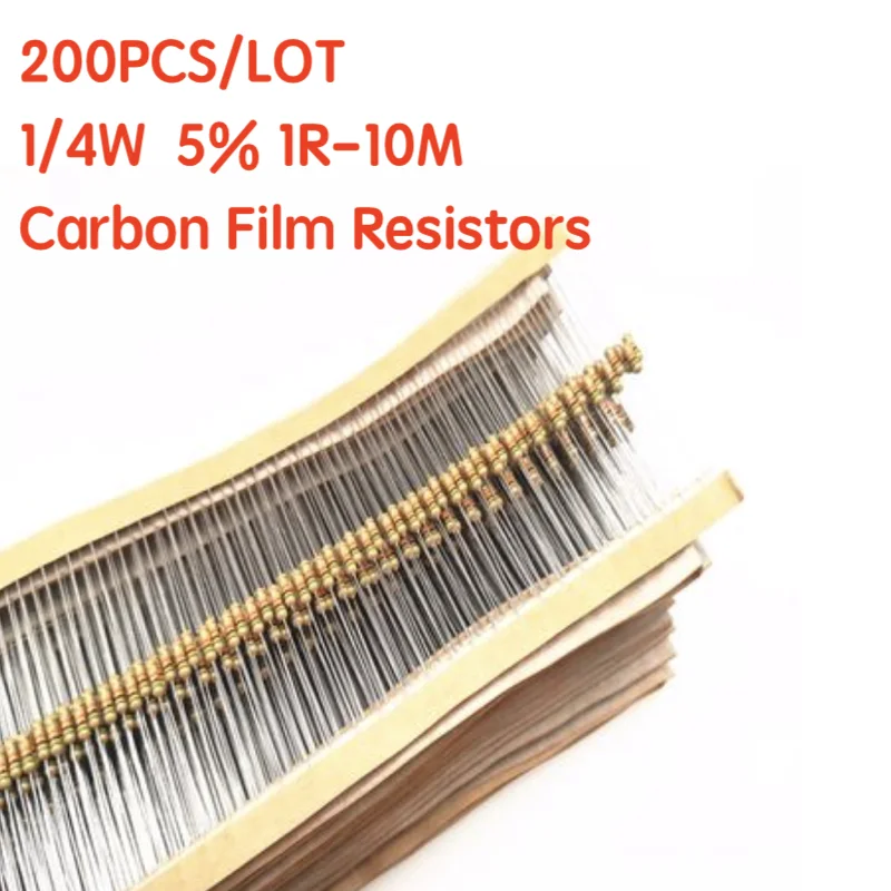 200PCS 1/4W Carbon Film Resistors 5% 1R-10M 10R 47R 56R 100R 220R 1K 4K7 6K8 100K 330K 560K 1M ohm Color Ring Resistance | Электронные
