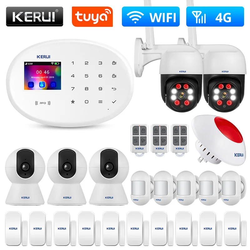 KERUI Alarm System Kit 4G GSM WIFI Tuya Smart Home Alarm Work With Alexa Google Assistant