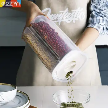 

Multi Capacity Food Container Transparent Plastic Household Compartments Sealed Tank Beans Grains Storage Box