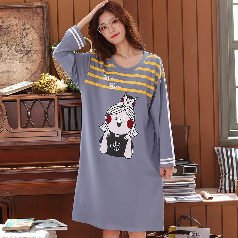 Большие размеры женские пижамы женская ночная рубашка M-3XL ночная рубашка с длинными рукавами весна и осень Женское ночное белье
