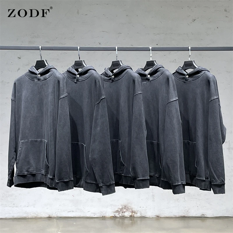 Мужская хлопковая толстовка ZODF однотонная в стиле ретро свободного покроя на