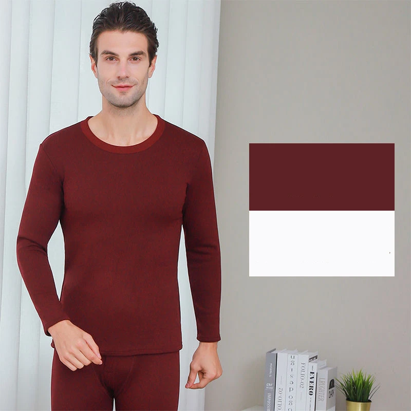 Wine Red Комплекты термобелья для мужчин зимние термо кальсоны набор рубашки+ брюки зимняя одежда для мужчин плотная термо одежда одноцветная - Цвет: Wine Red