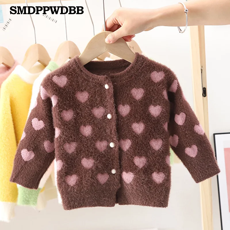 Brown SMDPPWDBB/ г. Весенние свитера для маленьких девочек; детская одежда; хлопковый детский вязаный свитер; пальто с милым сердечком; Кардиган для девочек; куртка - Цвет: Brown